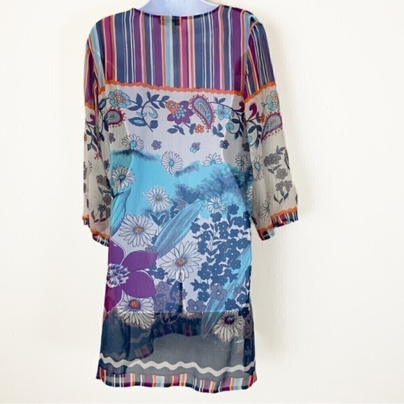 COLDWATER CREEK Silk Floral White Sheer tunic Top Coverup Size Medium - Picture 5 of 10